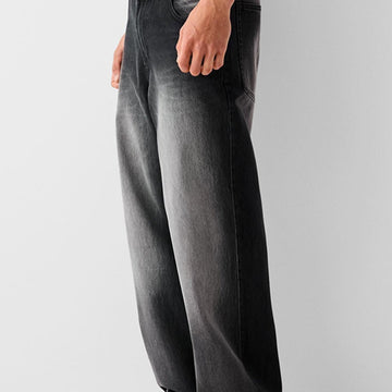 Riolio Men's Vintage Distressed Loose Wide Leg Denim Jeans with Pockets - Casual Streetwear Trousers, Dark Blue Denim, Comfortable Fit for Casual Attire